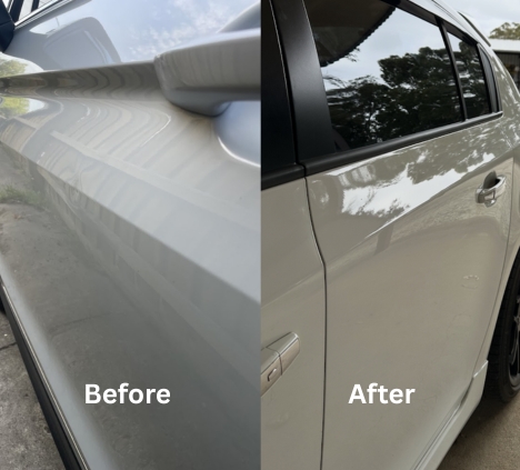 Before and after door dent repair