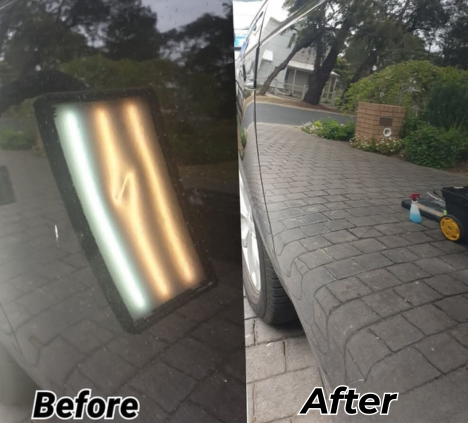 Before and after dent removal with light board